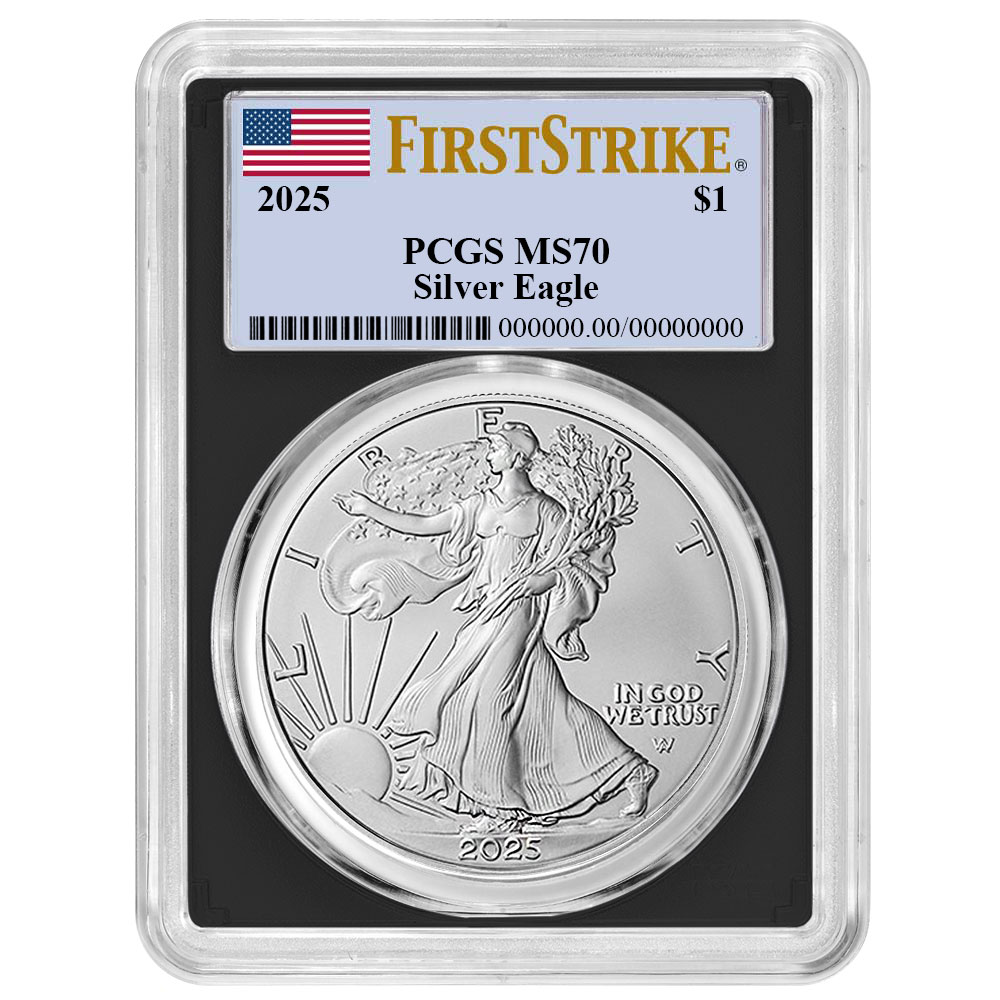 2025 $1 American Silver Eagle PCGS MS70 FS Flag Label Black Frame