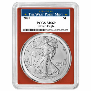 2025 $1 American Silver Eagle PCGS MS69 West Point Label Red Frame