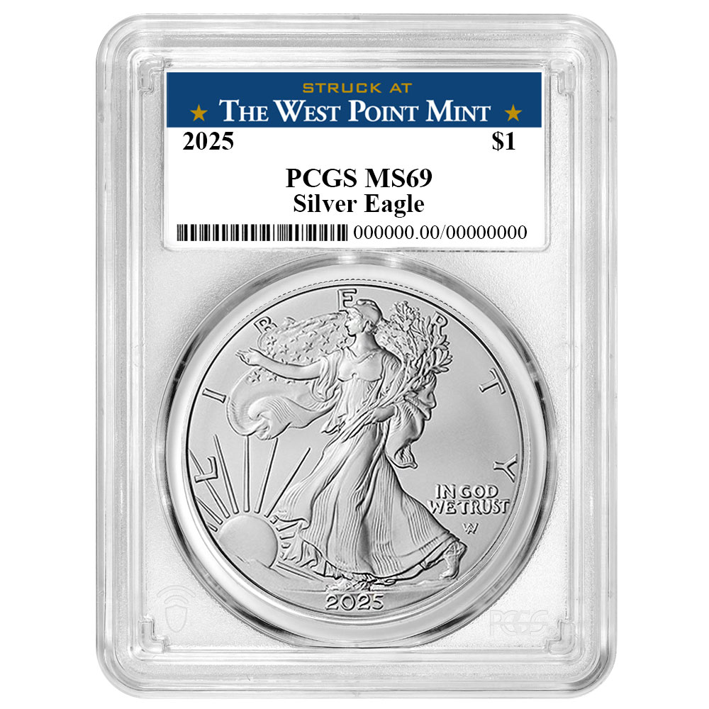 2025 $1 American Silver Eagle PCGS MS69 West Point Label