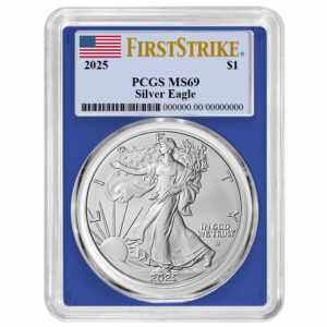 2025 $1 American Silver Eagle PCGS MS69 FS Flag Label Blue Frame