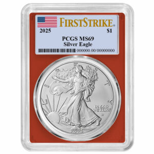 2025 $1 American Silver Eagle PCGS MS69 FS Flag Label Red Frame