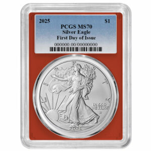 2025 $1 American Silver Eagle PCGS MS70 FDOI Blue Label Red Frame