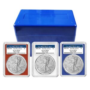 2025 (W) $1 American Silver Eagle 3pc Set PCGS MS70 FDOI West Point Label Red White Blue