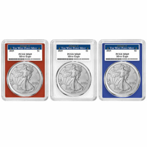 2025 $1 American Silver Eagle 3pc Set PCGS MS69 West Point Label Red White Blue