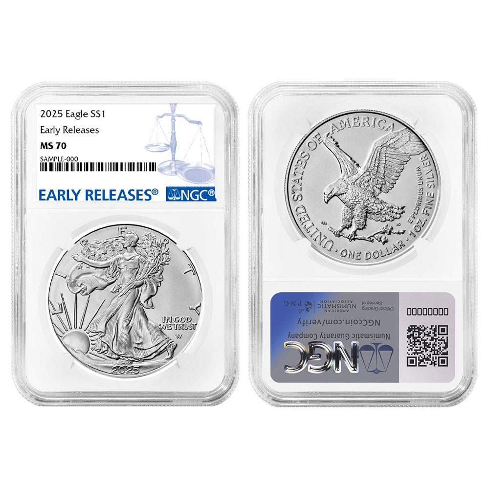 2025 $1 American Silver Eagle ER Blue Label - Pinehurst Coins