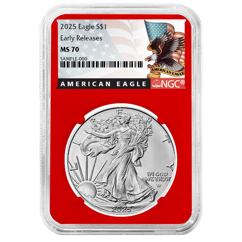 2025 $1 American Silver Eagle NGC MS70 ER Black Label Red Core