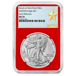 2025 (W) $1 American Silver Eagle NGC MS70 ER West Point Star Label Red Core