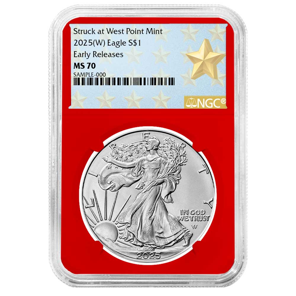 2025 (W) $1 American Silver Eagle NGC MS70 ER West Point Star Label Red Core