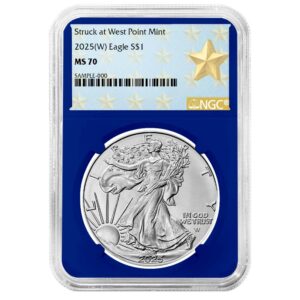 2025 (W) $1 American Silver Eagle NGC MS70 West Point Star Label Blue Core