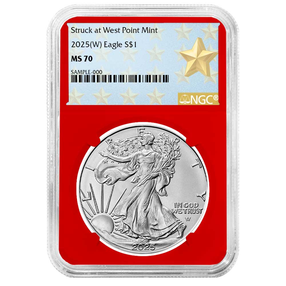 2025 (W) $1 American Silver Eagle NGC MS70 West Point Star Label Red Core