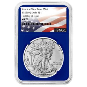 2025 (W) $1 American Silver Eagle NGC MS70 FDI Flag Label Blue Core