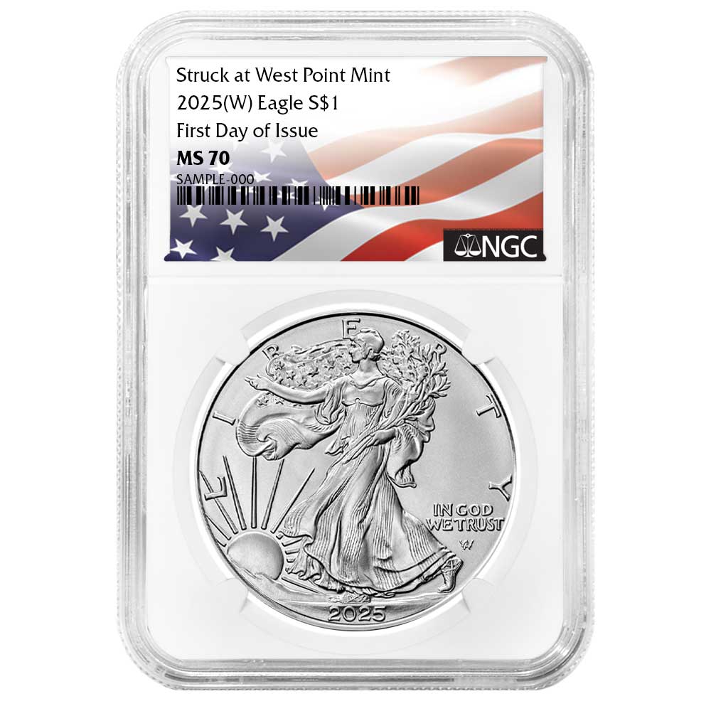 2025 (W) $1 American Silver Eagle NGC MS70 FDI Flag Label