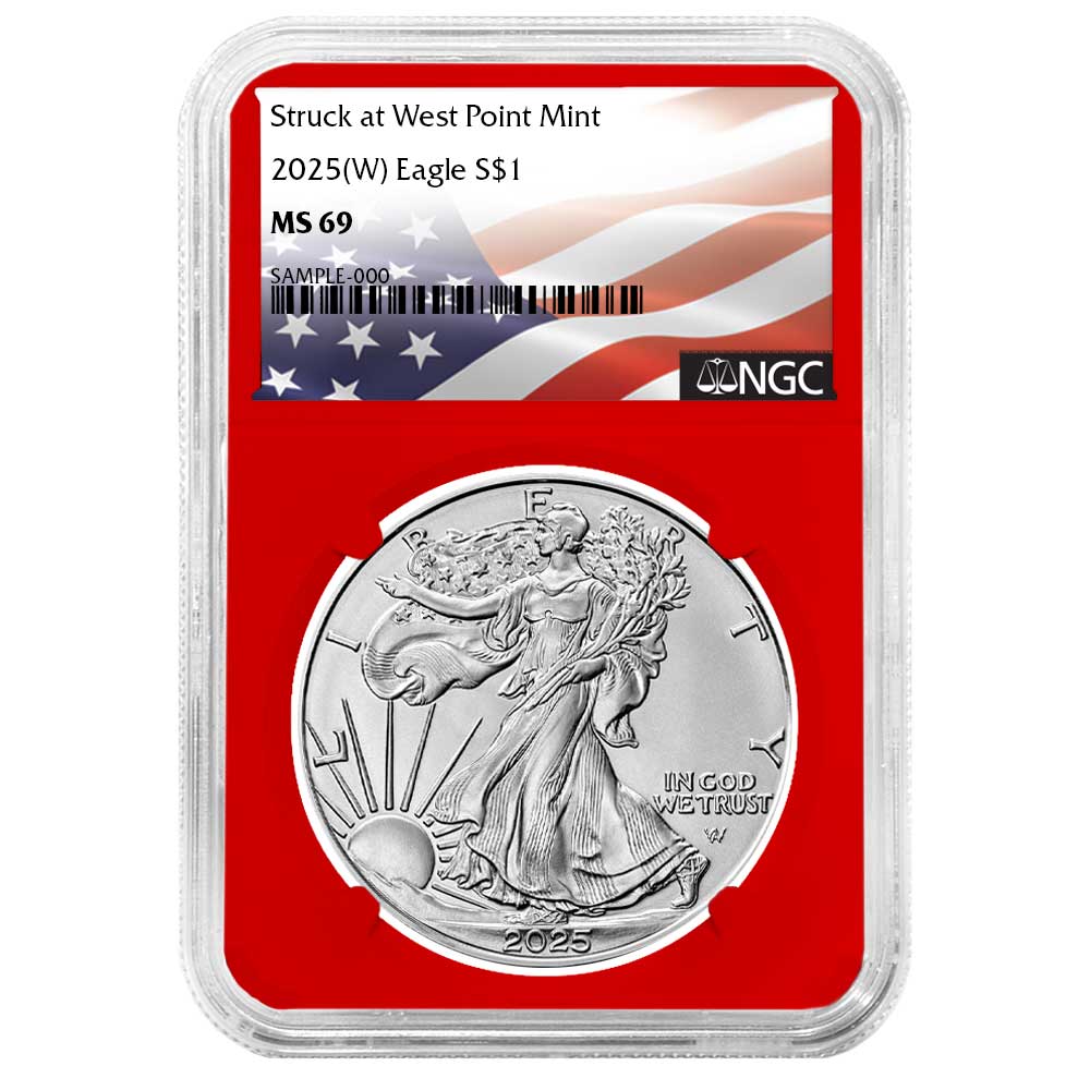 2025 (W) $1 American Silver Eagle Flag Label - Pinehurst Coins