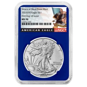 2025 (W) $1 American Silver Eagle NGC MS70 FDI Black Label Blue Core