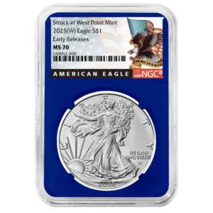 2025 (W) $1 American Silver Eagle NGC MS70 ER Black Label Blue Core