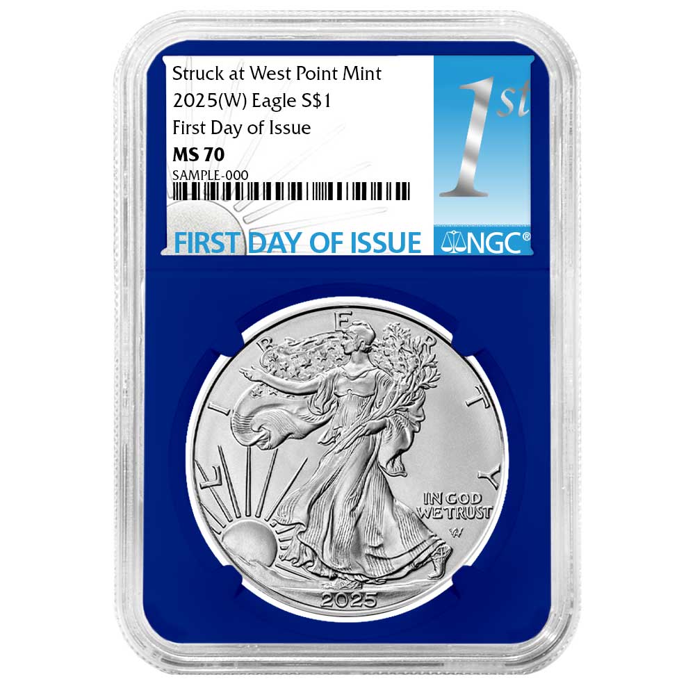 2025 (W) $1 American Silver Eagle NGC MS70 FDI First Label Blue Core