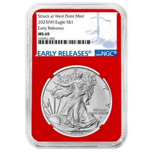 2025 (W) $1 American Silver Eagle NGC MS69 ER Blue Label Red Core