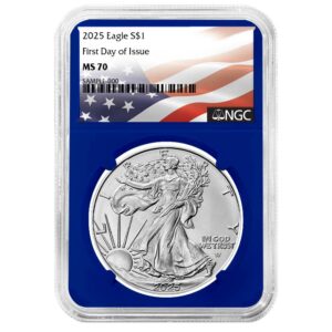 2025 $1 American Silver Eagle NGC MS70 FDI Flag Label Blue Core