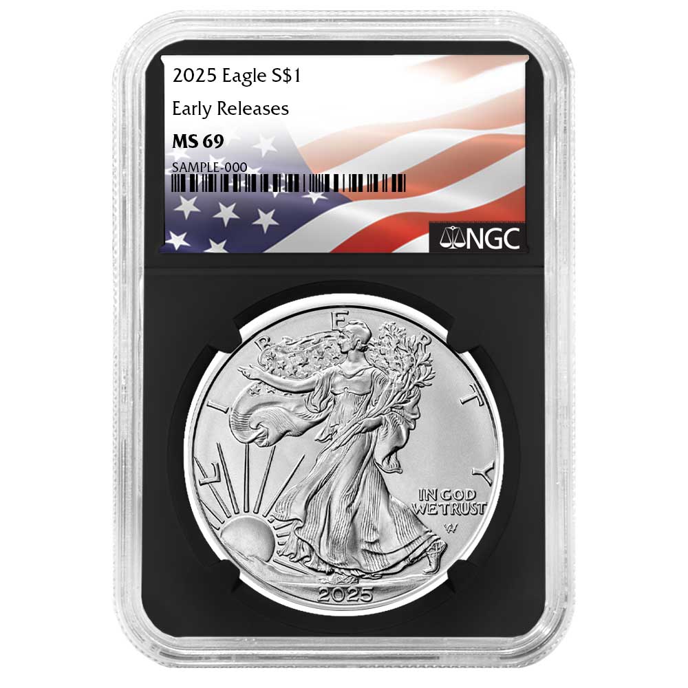 2025 $1 American Silver Eagle NGC MS69 ER Flag Label Retro Core