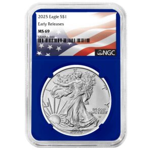 2025 $1 American Silver Eagle NGC MS69 ER Flag Label Blue Core
