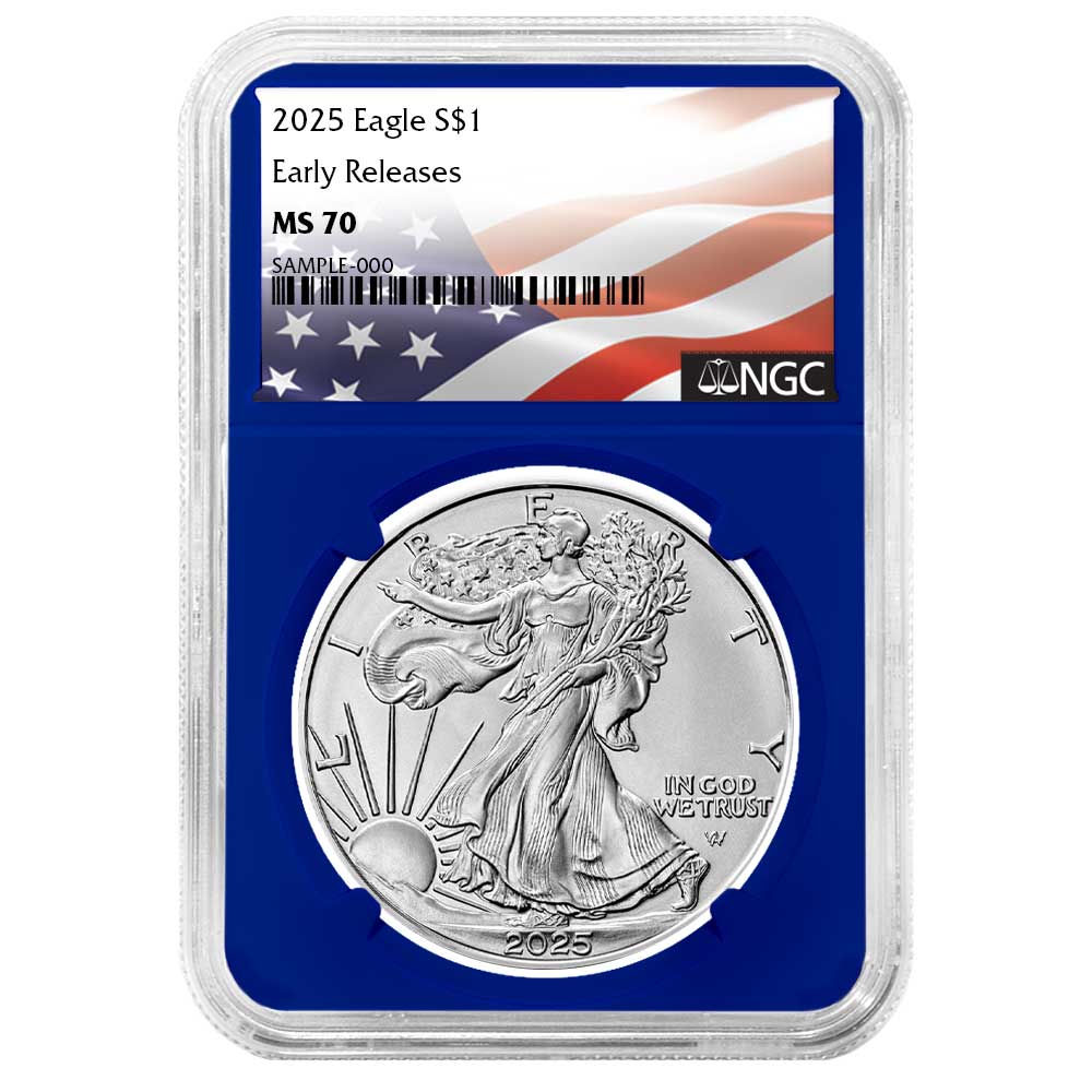2025 $1 American Silver Eagle ER Flag Label - Pinehurst Coins