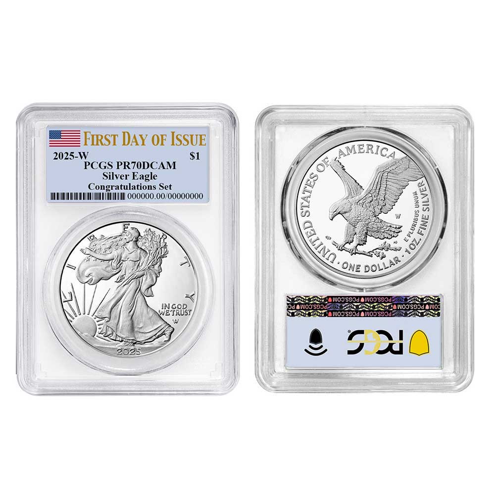 2025-W Proof $1 American Silver Eagle Set 3pc Set Flag Label