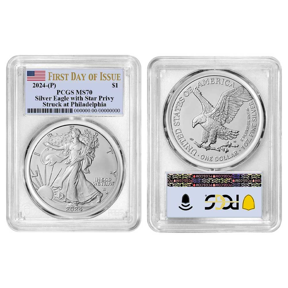 【新品】Silver Eagleイーグル銀貨2024 PCGS MS70 Buy 2024 (P) Silver Eagle PCGS MS70 Star Privy - Black Label