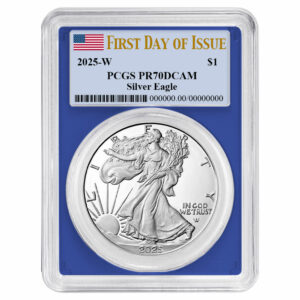 2025-W Proof $1 American Silver Eagle PCGS PR70DCAM FDOI Flag Label Blue Frame