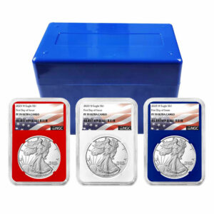 2025-W Proof $1 American Silver Eagle 3pc Set NGC PF70UC FDI Flag Label Red White Blue