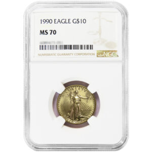 1990 $10 American Gold Eagle 1/4 oz NGC MS70 Brown Label