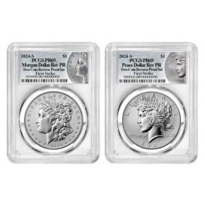 Presale - 2024-S Reverse Proof $1 Morgan and Peace Silver Dollar 2pc Set PCGS PR69 FS Morgan & Peace Label