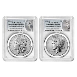 Presale - 2024-S Reverse Proof $1 Morgan and Peace Silver Dollar 2pc Set PCGS PR70 Morgan & Peace Label