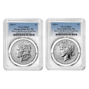 Presale - 2024-S Reverse Proof $1 Morgan and Peace Silver Dollar 2pc Set PCGS PR69 Blue Label