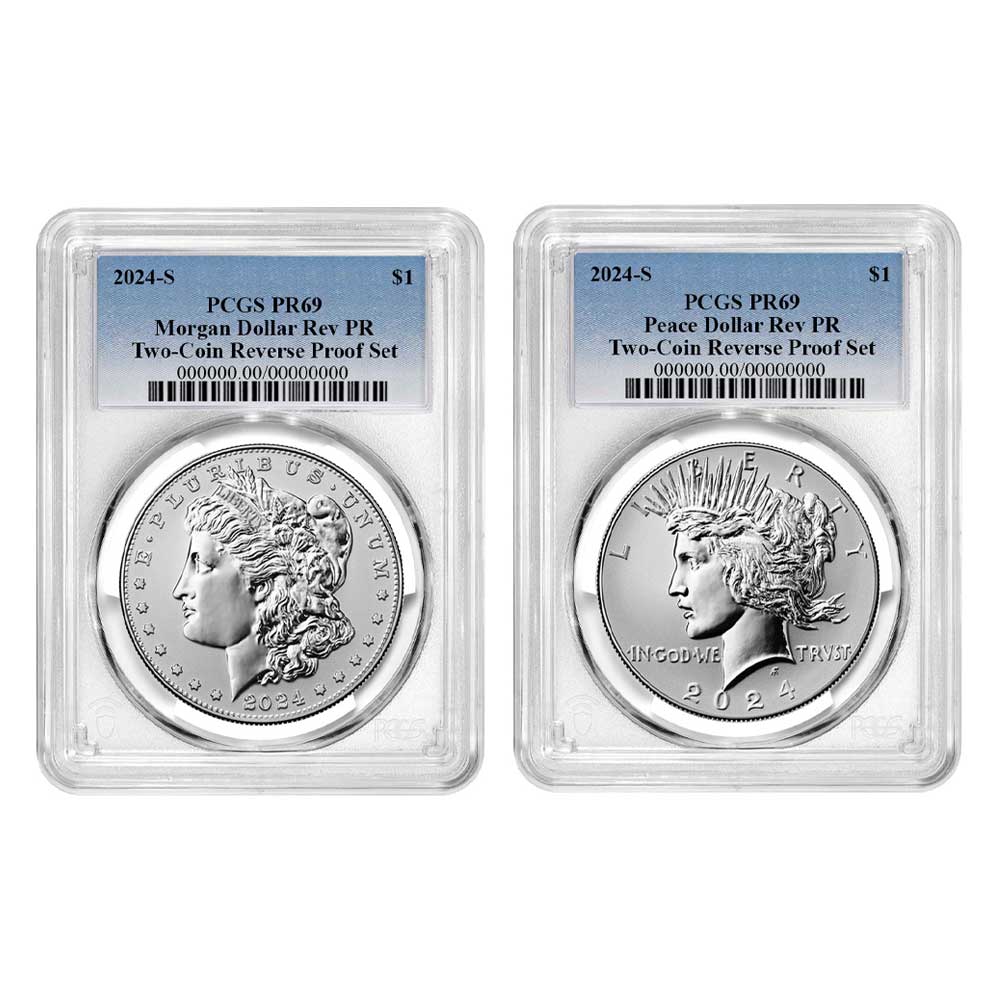 Presale - 2024-S Reverse Proof $1 Morgan and Peace Silver Dollar 2pc Set PCGS PR69 Blue Label