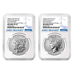 Presale - 2024-S Reverse Proof $1 Morgan and Peace Silver Dollar 2pc Set NGC PF69 ER Blue Label