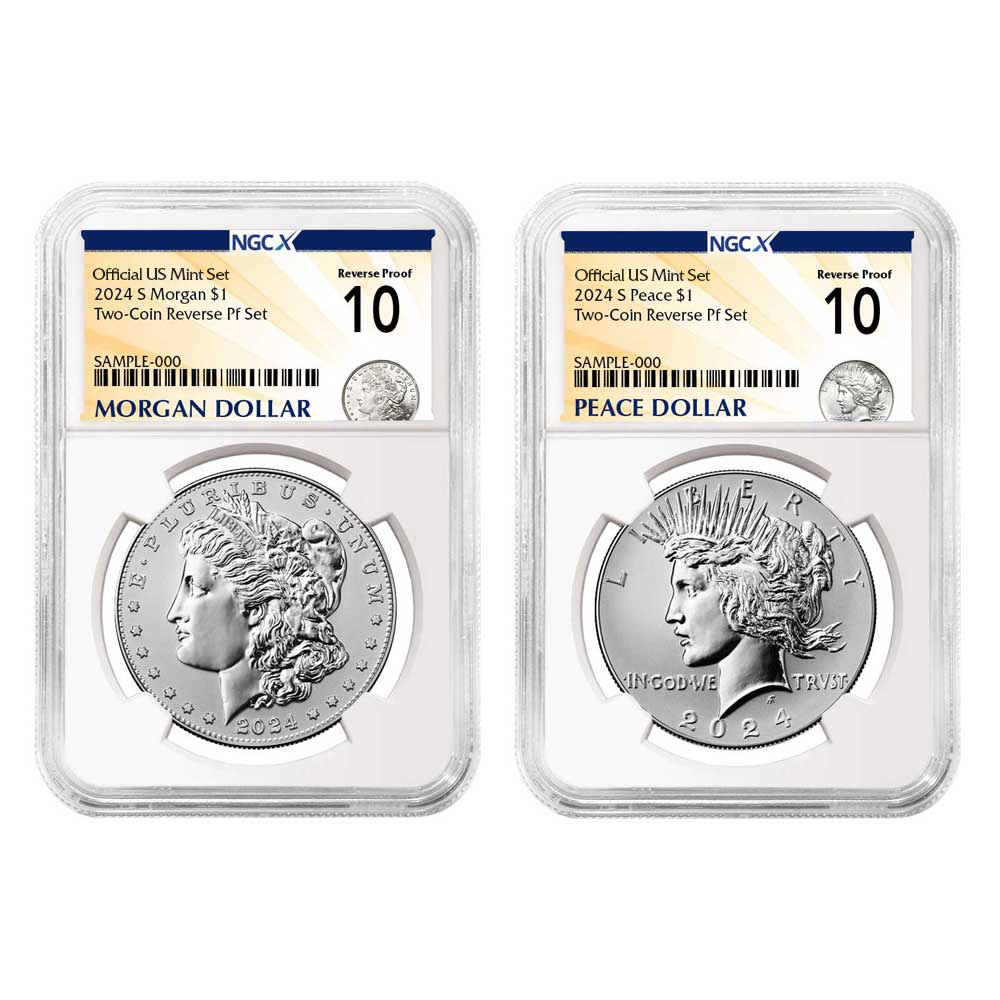 2024-S Reverse Proof $1 Morgan and Peace Silver Dollar 2pc Set NGCX PF10 Morgan & Peace X Label