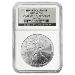 2006-W Burnished $1 American Silver Eagle NGC MS70 20th Anniversary Label