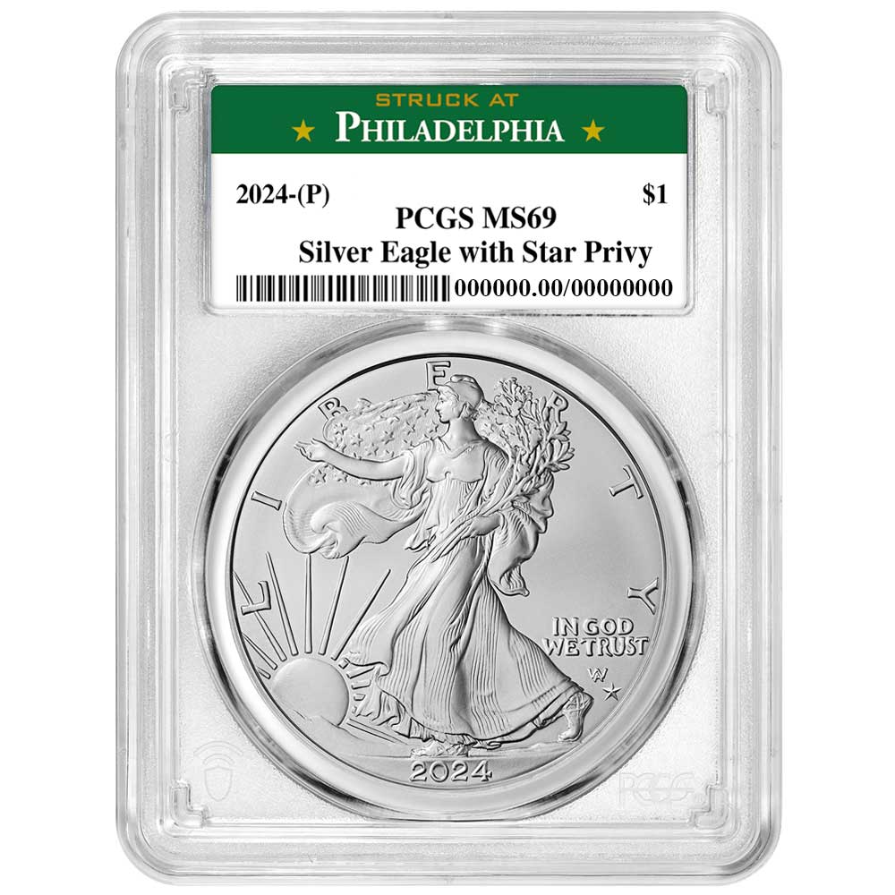 2024 (P) $1 American Silver Eagle Star Privy PCGS MS69 - Pinehurst