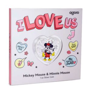 2025 Disney I Love Us - Mickey and Minnie Mouse 1 oz Silver Coin By Agoro Mintage of 2000
