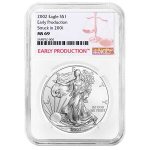 2002 $1 American Silver Eagle NGC MS69 Early Production Label