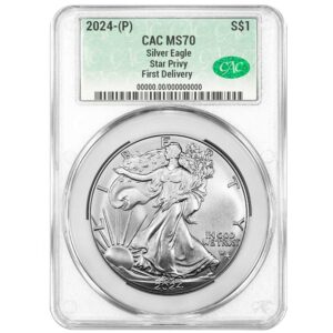 2024 (P) $1 American Silver Eagle Star Privy CACG MS70 First Delivery