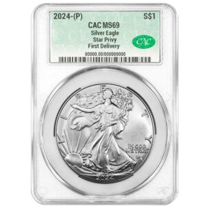 2024 (P) $1 American Silver Eagle Star Privy CACG MS69 First Delivery