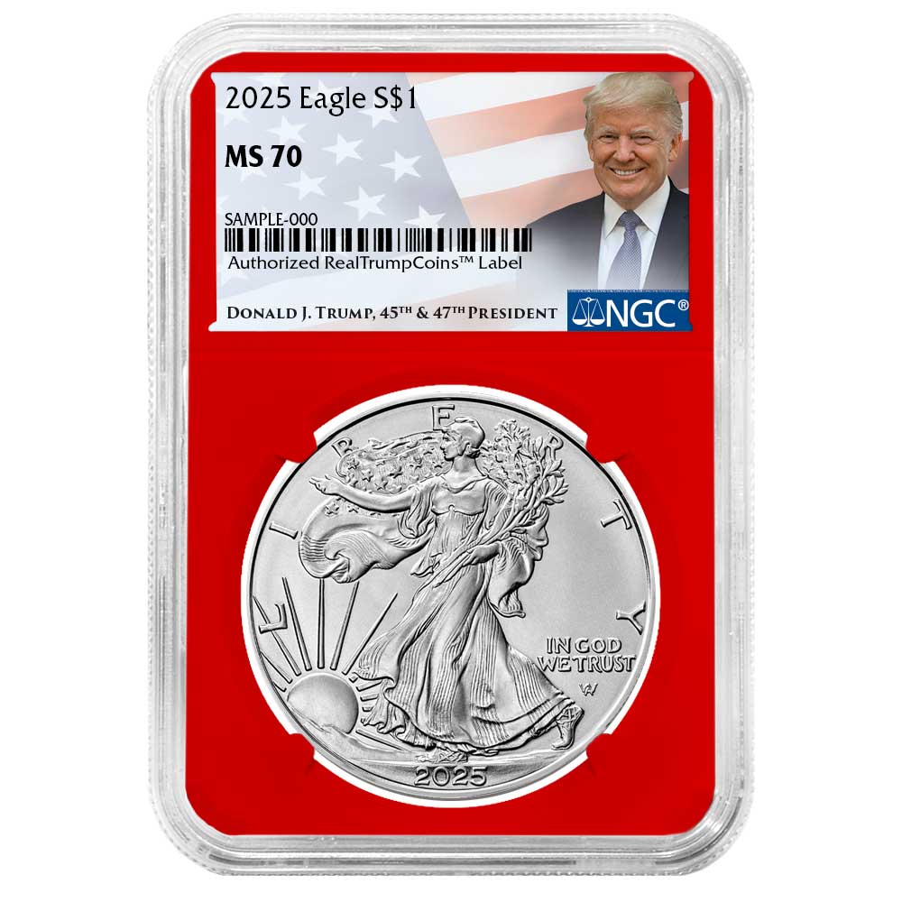 2025 $1 American Silver Eagle Trump Label - Pinehurst Coins