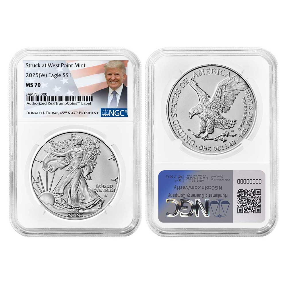 2025 (W) $1 American Silver Eagle 3pc Set Trump Label - Pinehurst