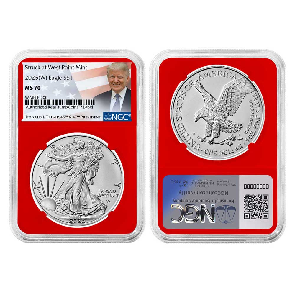 2025 (W) $1 American Silver Eagle 3pc Set Trump Label - Pinehurst