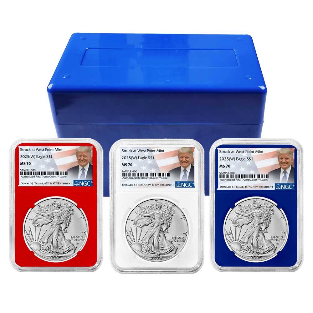 2025 (W) $1 American Silver Eagle 3pc Set Trump Label - Pinehurst