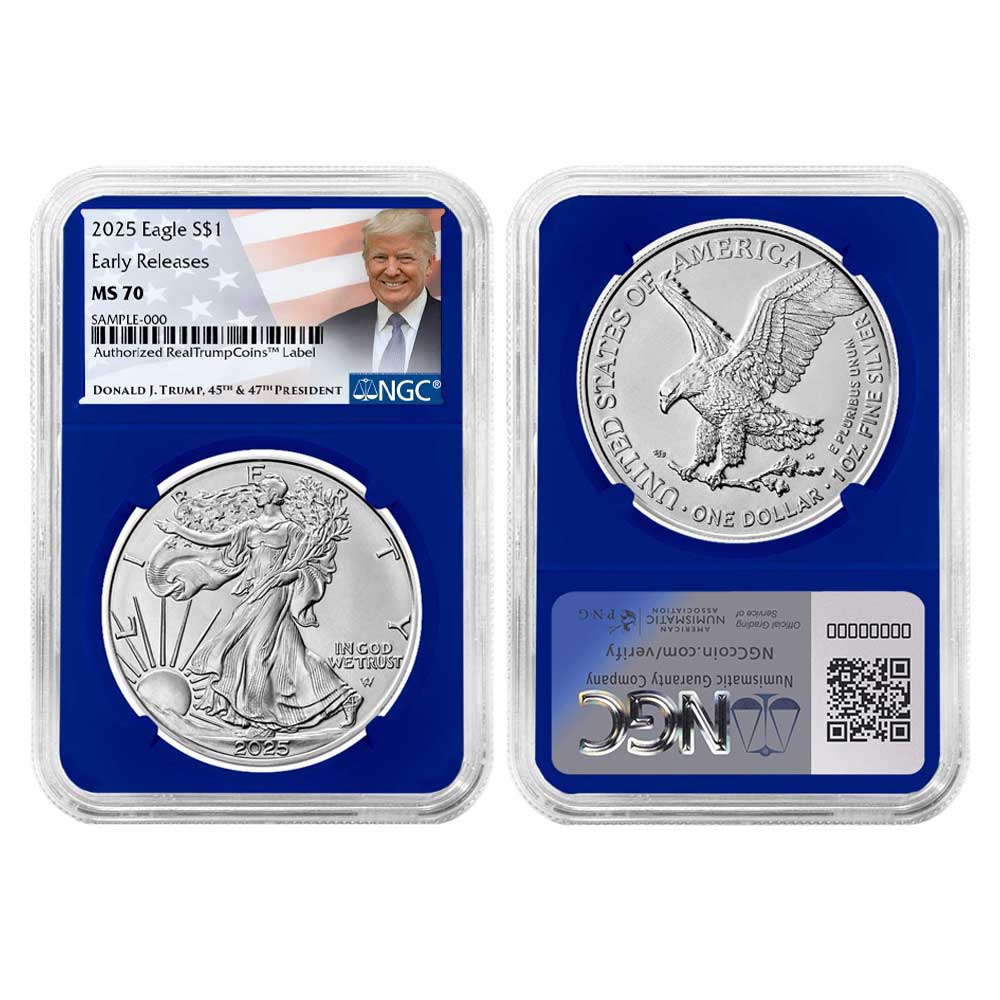 2025 $1 American Silver Eagle 3pc Set ER Trump Label - Pinehurst Coins