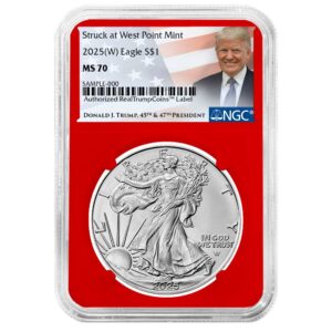 2025 (W) $1 American Silver Eagle NGC MS70 Trump Label Red Core