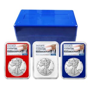 2025-W Proof $1 American Silver Eagle 3pc Set NGC PF70UC FDI Trump Label Red White Blue