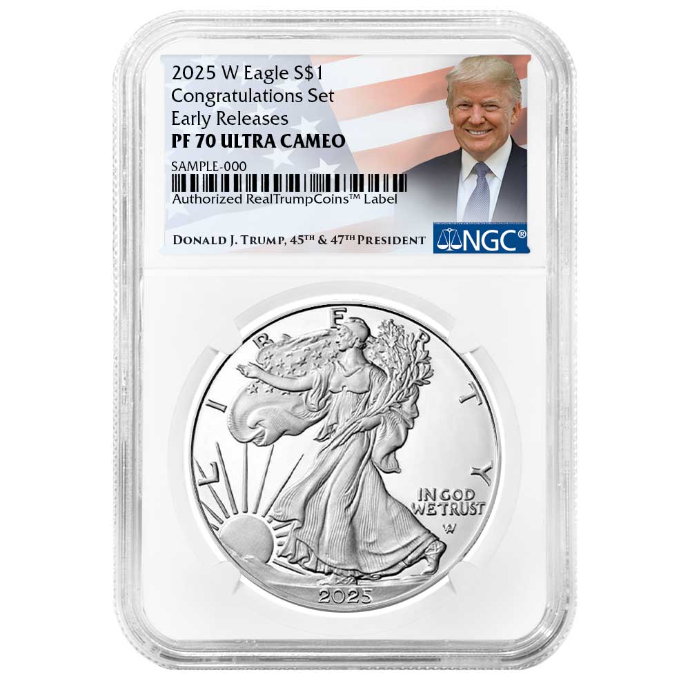 2025-W Proof $1 American Silver Eagle Congratulations Set NGC PF70UC ER Trump Label